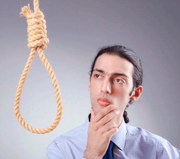 Business guy contemplating suicide