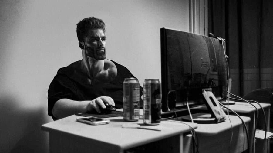 Giga Chad on computer