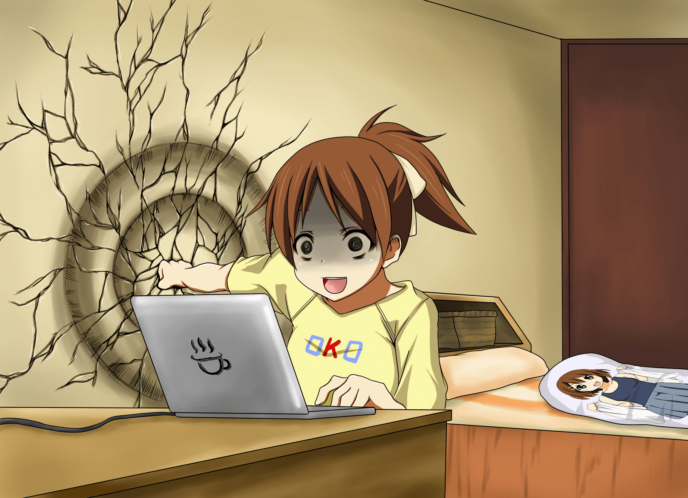K-ON girl punching wall