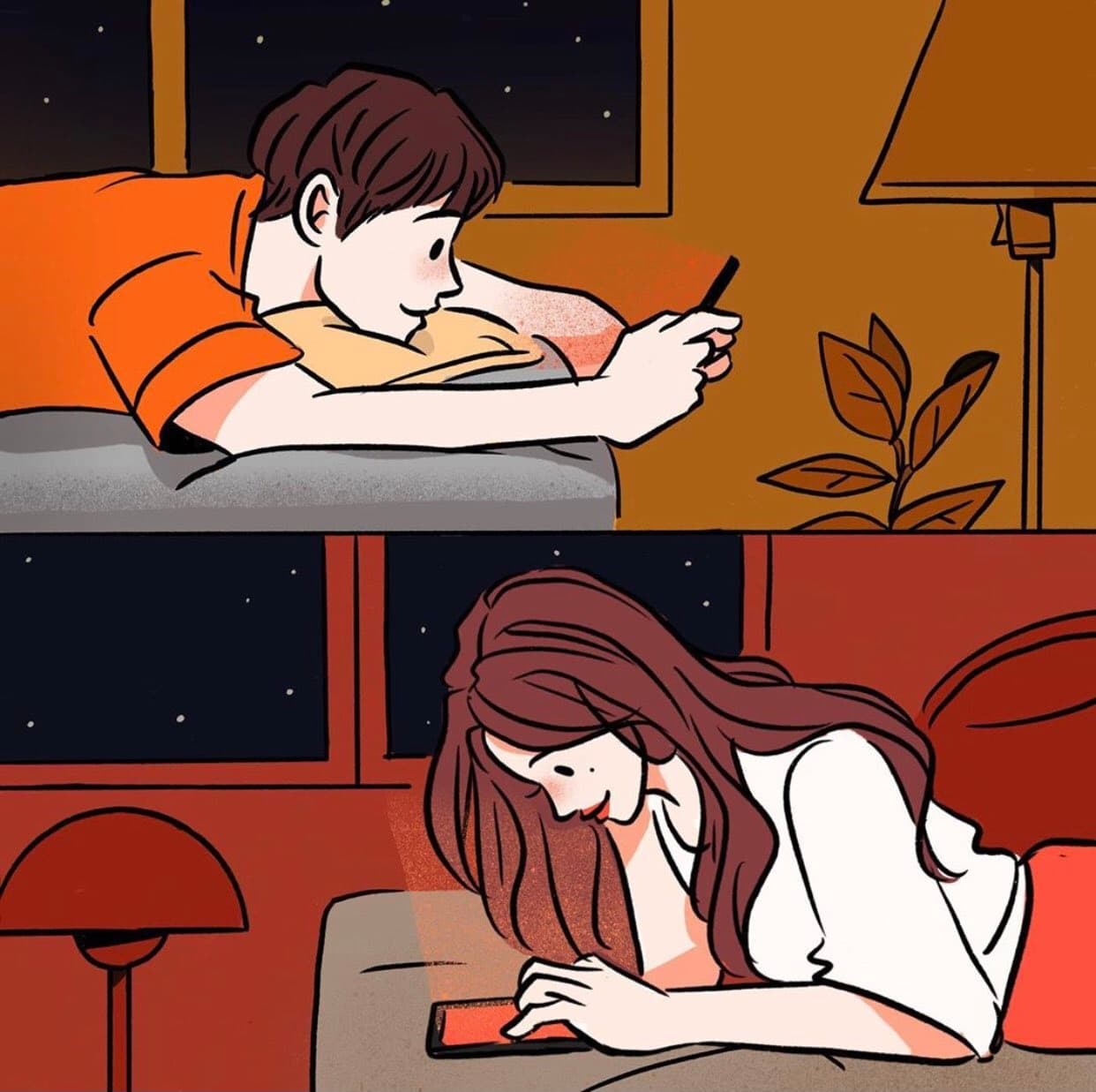 Boy girl texting each other