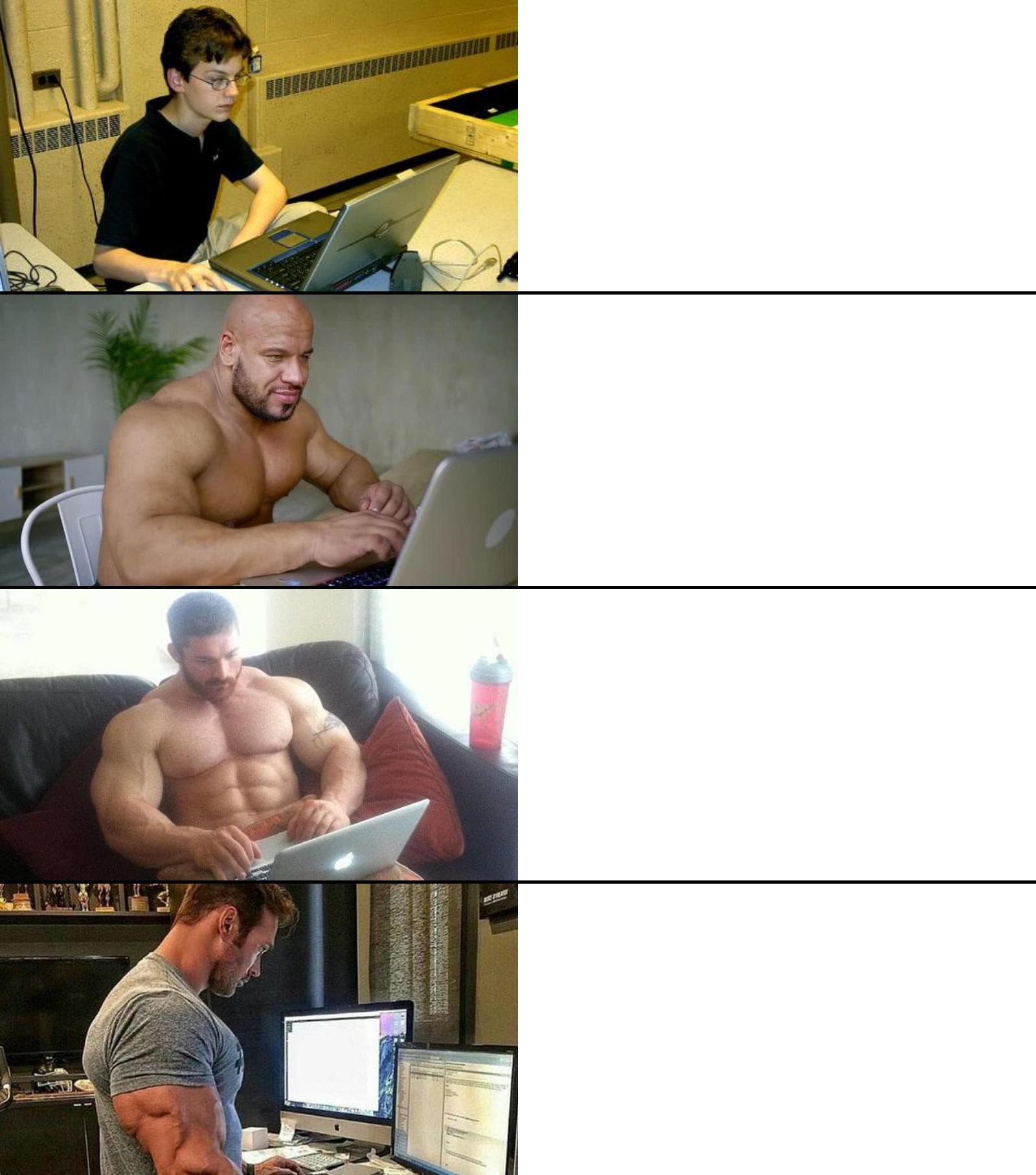 Buff guys typing laptops