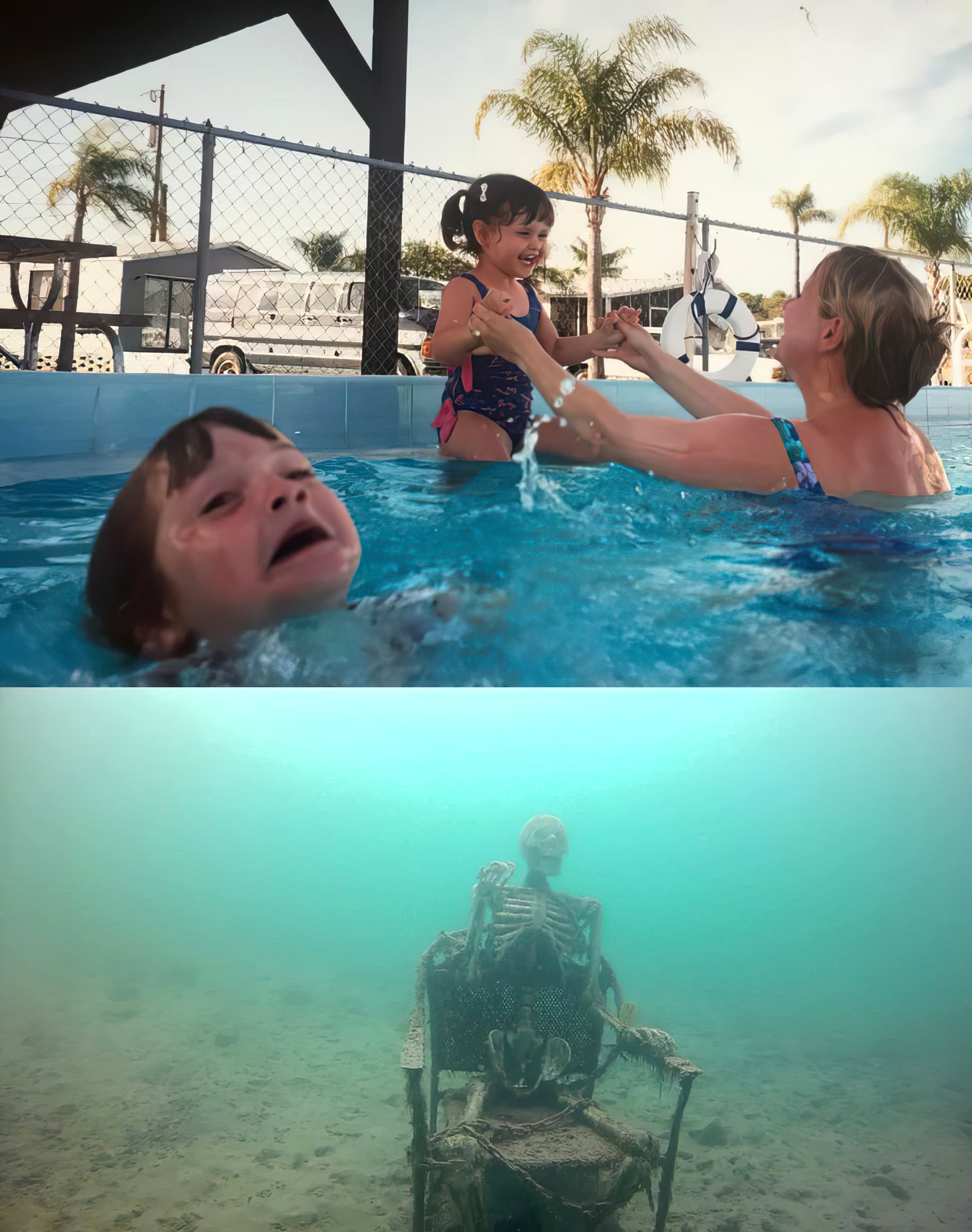 Skeleton under pool