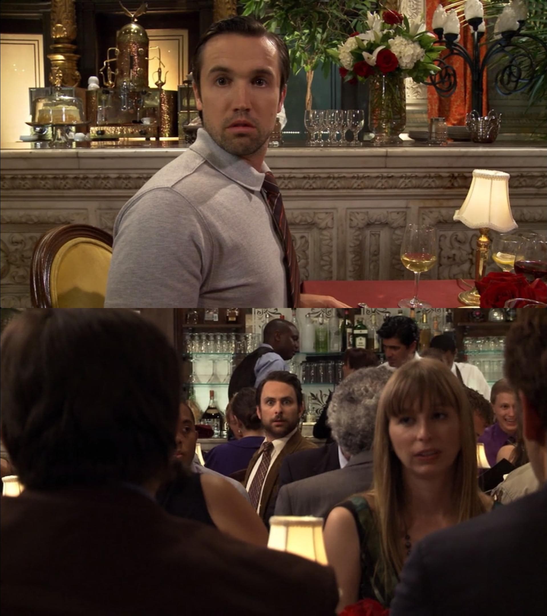 Charlie and Mac staring at each other