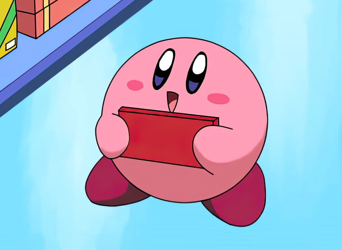 Kirby holding sign