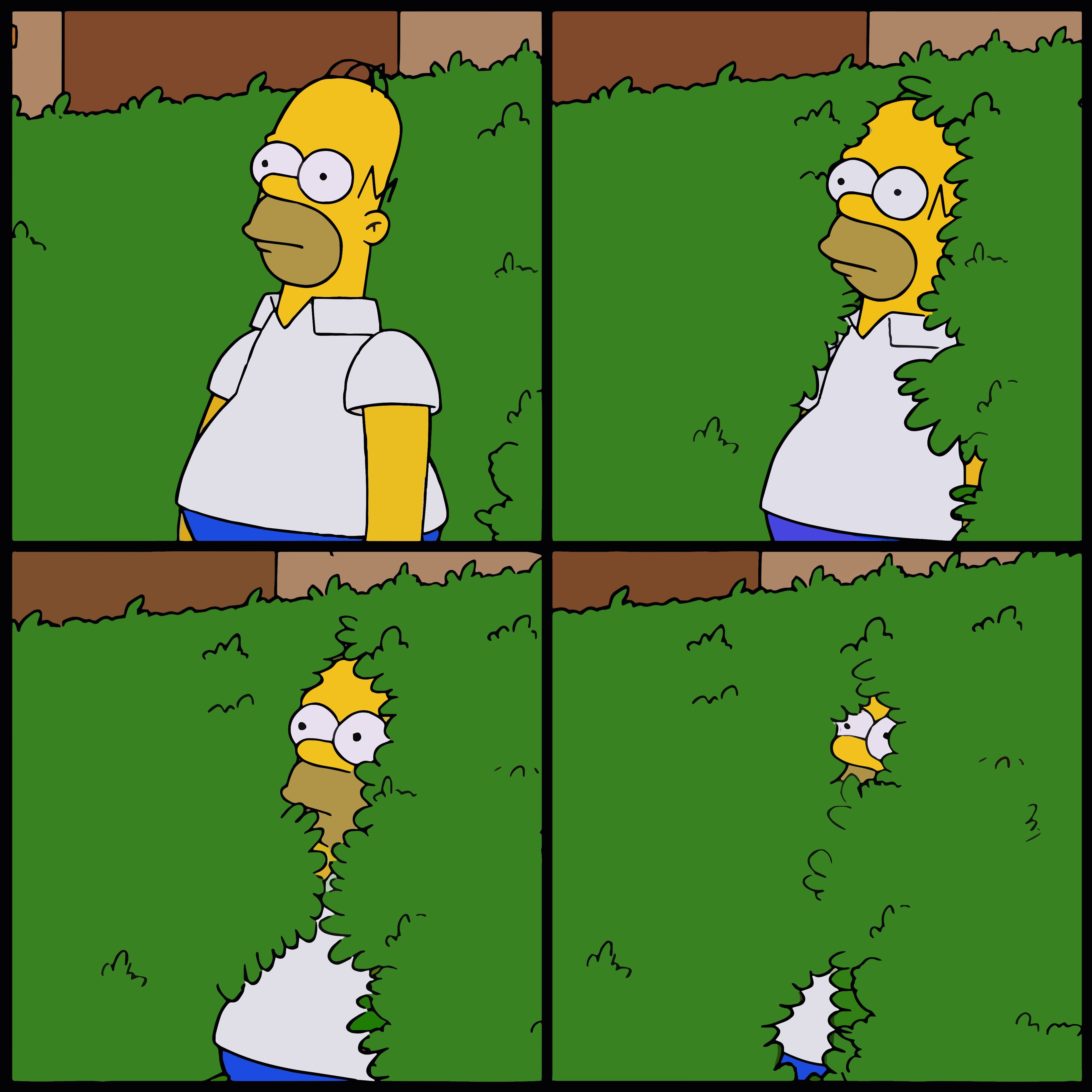Homer Simpson backing into hedge