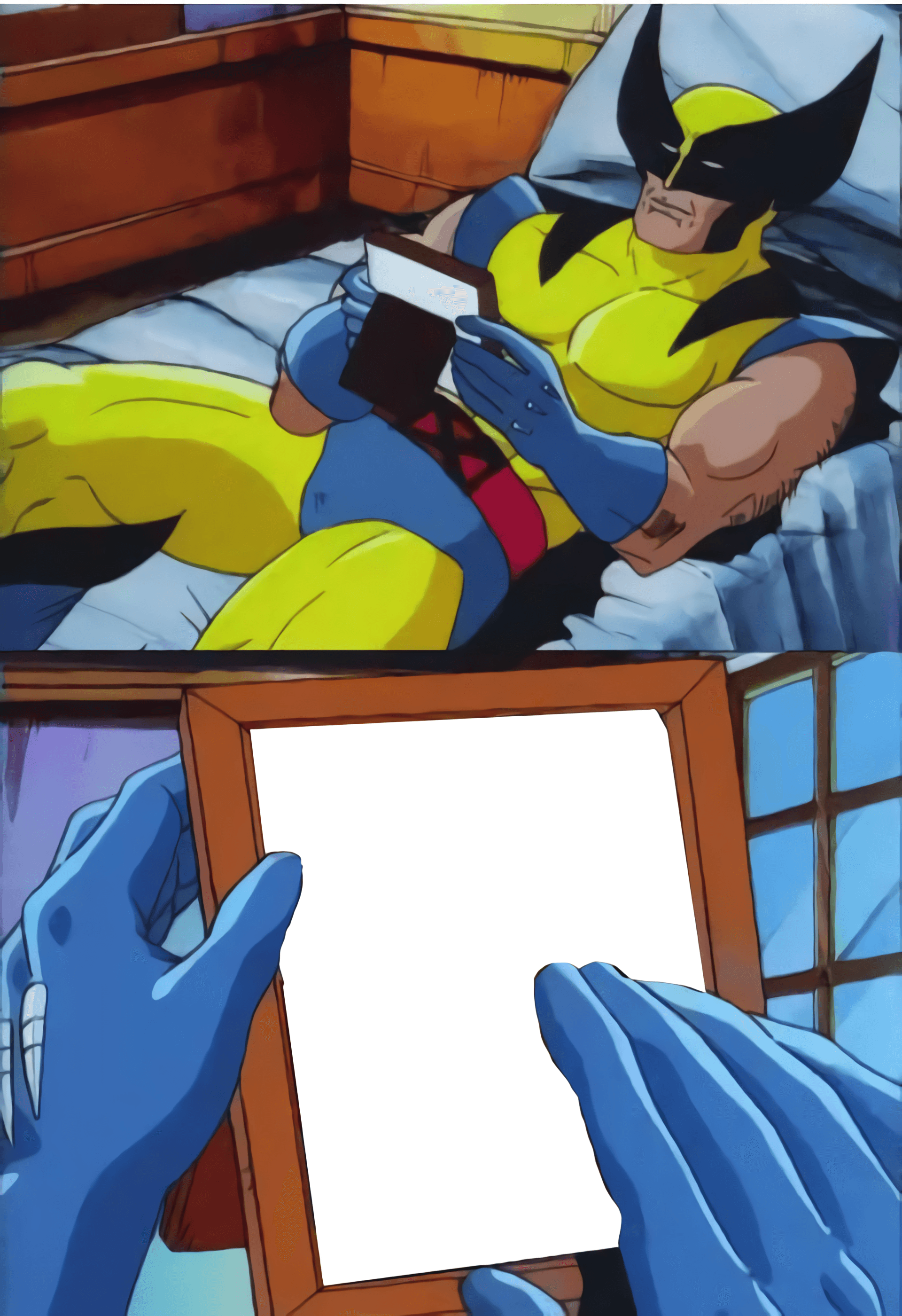 Wolverine reading in bed