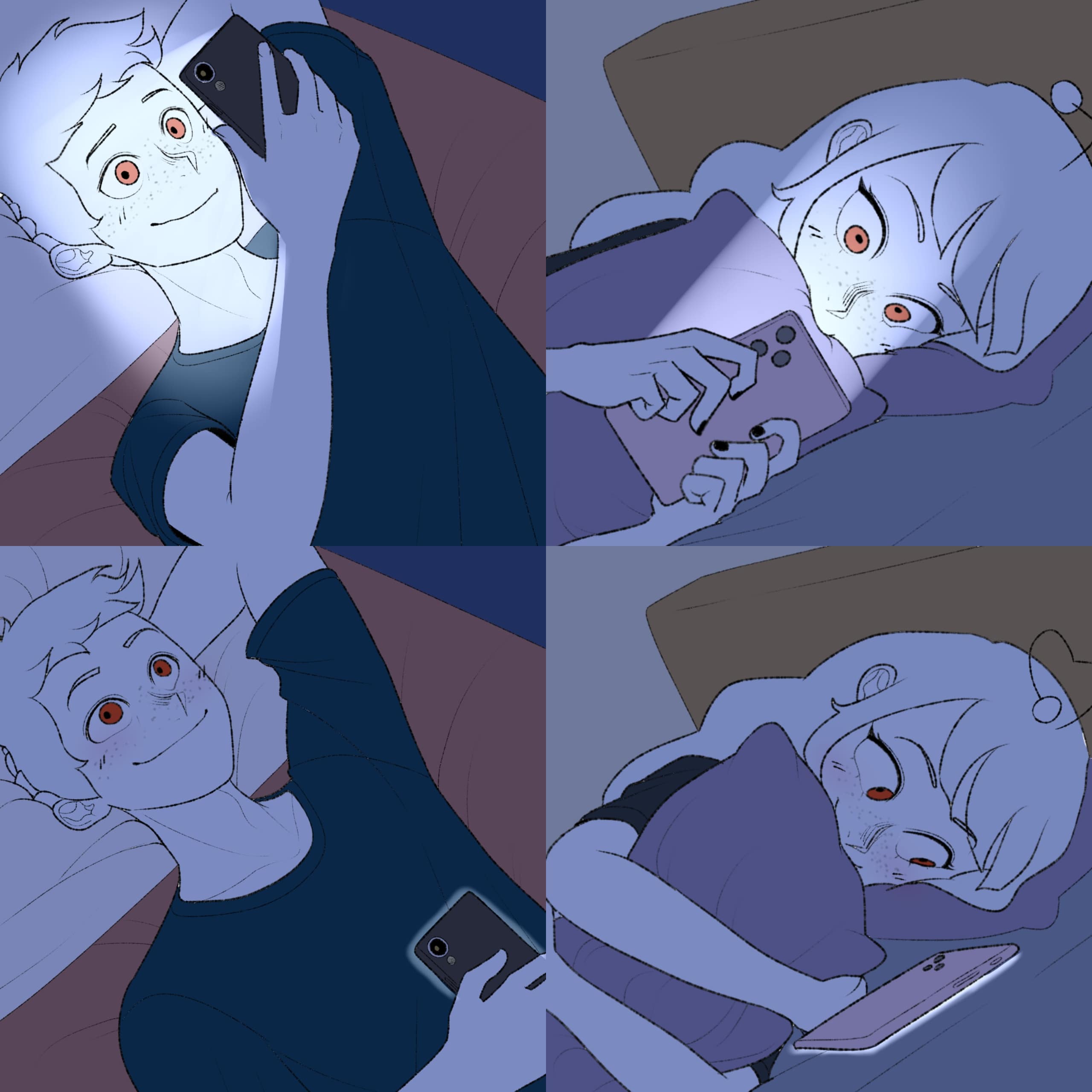 Couple texting in bed