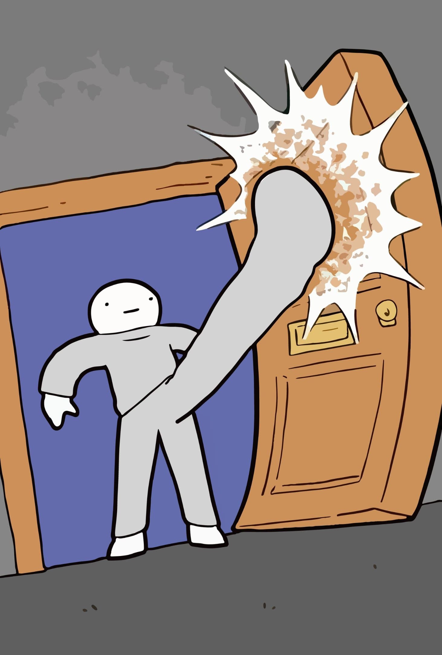 Door stuck guy kicking