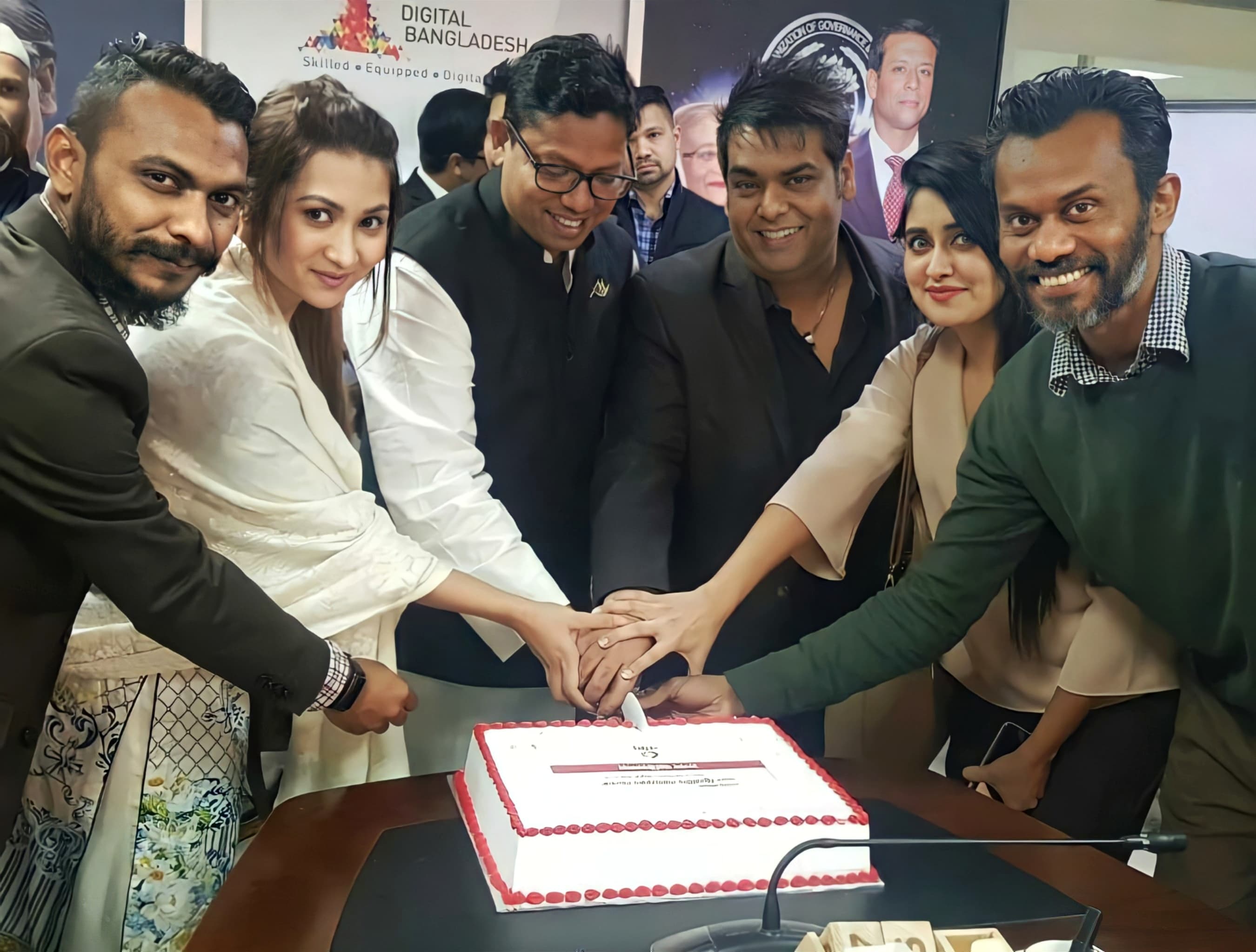 Awkward cake cutting photo