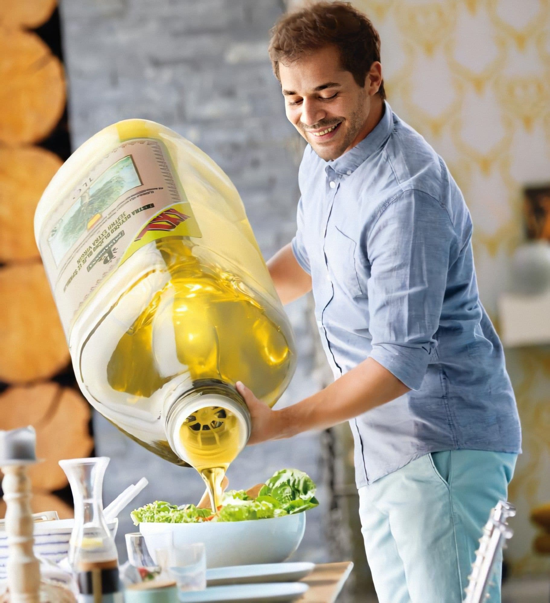 Giant oil bottle pouring